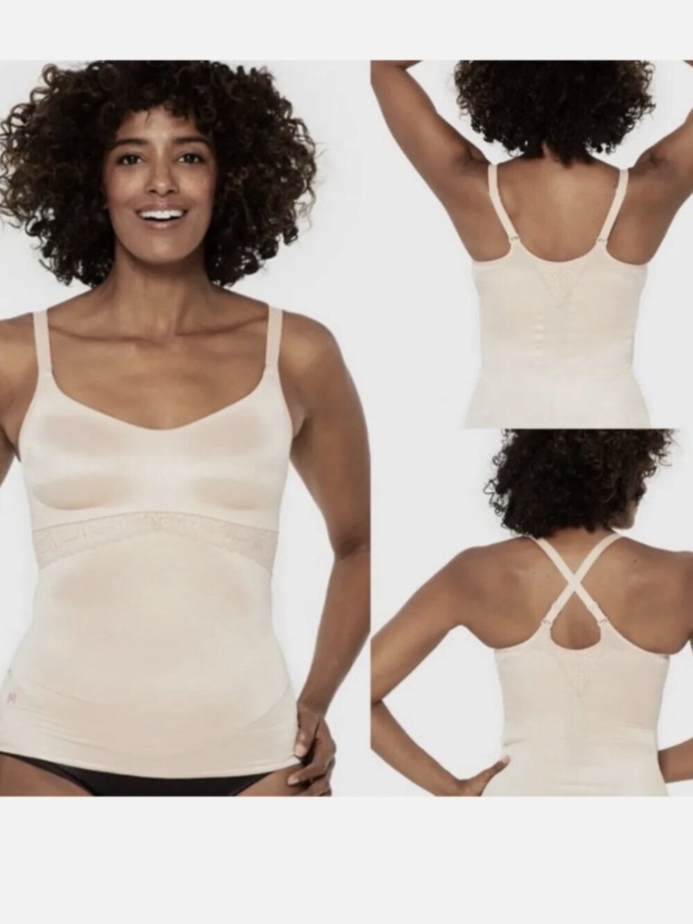 Ruby Ribbon Lace Lift Luxe Cami SZ 36 Nude Beige Slimming Smoothing Sleek Shape